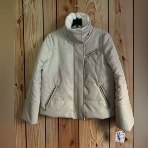 Jou Jou New Jacket Women’s L Off White Vegan Leather Full Zipper Pockets Collar